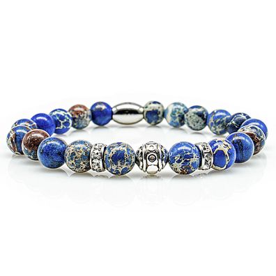 Jaspis Armband Bracelet Perlenarmband Beads Kugel silber 8mm blau Edelstahl
