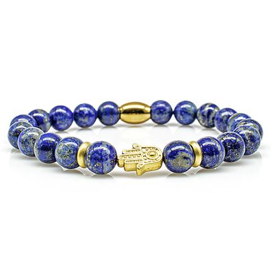 Lapislazuli Armband Bracelet Perlenarmband Fatima 24k vergoldet blau 8mm