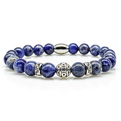 Sodalith Armband Bracelet Perlenarmband Beads Kugel silber blau 8mm Edelstahl