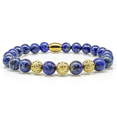Lapislazuli Armband Bracelet Perlenarmband Beads Kugel 24k vergoldet blau 8mm