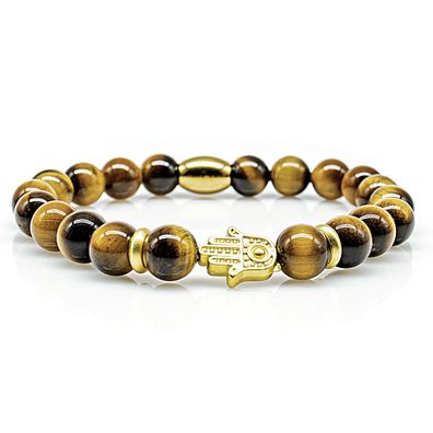 Tigerauge Armband Bracelet Perlenarmband Fatima 24k vergoldet 8mm Klasse A+