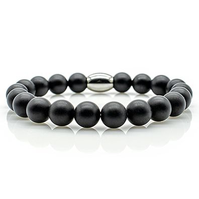 Onyx Armband Bracelet Perlenarmband Damen Herren schwarz matt 8mm Edelstahl