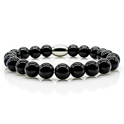 Onyx Armband Bracelet Perlenarmband Damen Herren schwarz 8mm Edelstahl Perle
