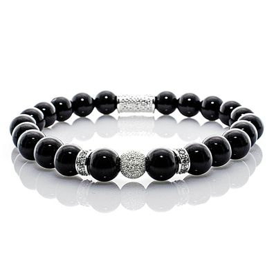 Onyx 925 Sterling Silber Armband Bracelet Perlenarmband Beads Kugel schwarz 8mm