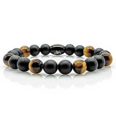 Onyx Armband Bracelet Perlenarmband Tigerauge schwarz matt 8mm Edelstahl Perle