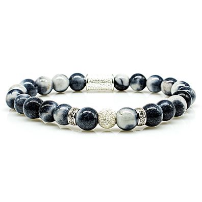 Jade 925 Sterling Silber Armband Bracelet Perlenarmband Beads Kugel weiß blau CZ