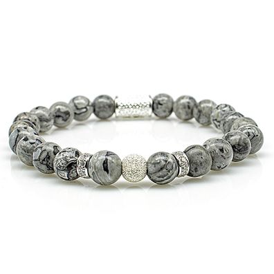 Jaspis 925 Sterling Silber Armband Bracelet Perlenarmband Beads Kugel grau 8mm