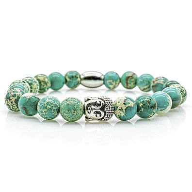 Jaspis Armband Bracelet Perlenarmband Buddhakopf silber Grün 8mm Edelstahl