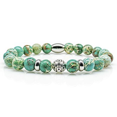 Jaspis Armband Bracelet Perlenarmband Beads Kugel silber Grün 8mm Edelstahl