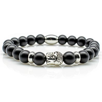Onyx Armband Bracelet Perlenarmband Buddhakopf schwarz matt 8mm Edelstahl