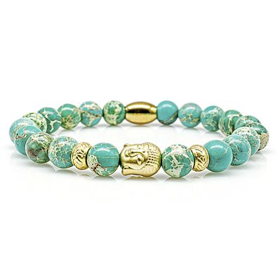 Jaspis Armband Bracelet Perlenarmband Buddha 24k vergoldet Grün 8mm Edelstahl