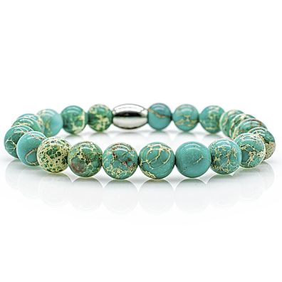 Jaspis Armband Bracelet Perlenarmband Damen Herren Grün 8mm Edelstahl Perlen