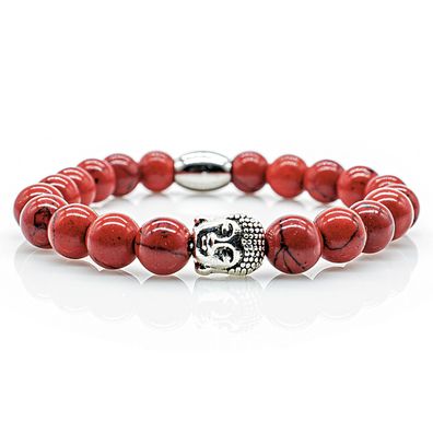 Türkis Armband Bracelet Perlenarmband Buddhakopf silber Rot 8mm Edelstahl Perlen
