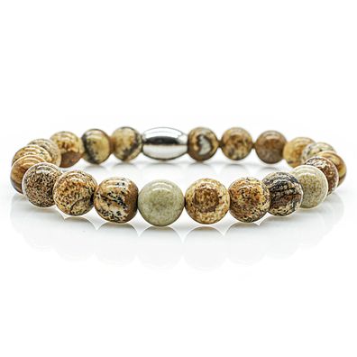 Jaspis Armband Bracelet Perlenarmband Damen Herren beige 8mm Edelstahl Perlen