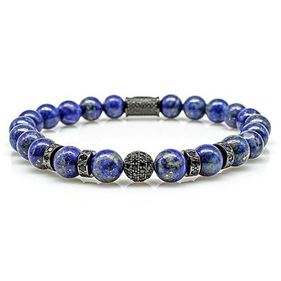 Lapislazuli Armband Bracelet Perlenarmband Beads Kugel schwarz blau Edelstahl