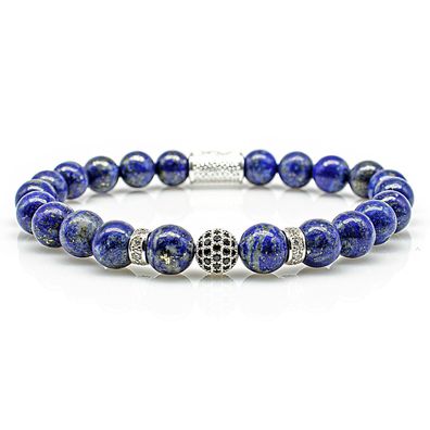 Lapislazuli 925 Sterling Silber Armband Bracelet Perlenarmband Beads CZ blau 8mm