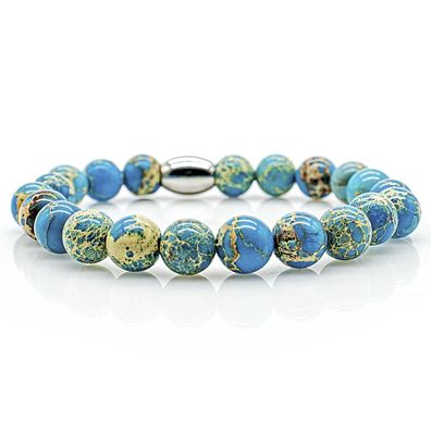 Jaspis Armband Bracelet Perlenarmband Damen Herren blau 8mm Edelstahl Perlen