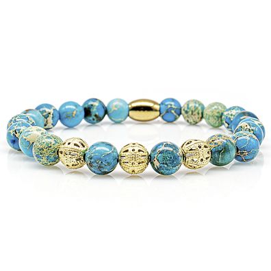 Jaspis Armband Bracelet Perlenarmband Beads Kugel 24k vergoldet blau 8mm