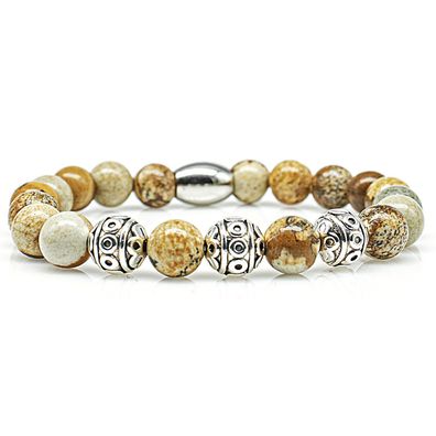 Jaspis Armband Bracelet Perlenarmband Beads Kugel silber beige 8mm Edelstahl