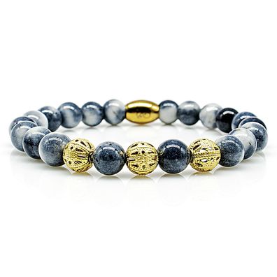 Jade Armband Bracelet Perlenarmband Beads Kugel 24k vergoldet weiß blau 8mm