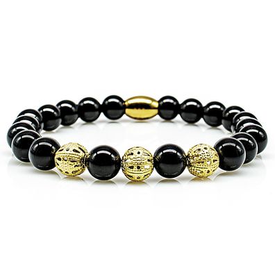 Onyx Armband Bracelet Perlenarmband Beads Kugel 24k vergoldet schwarz 8mm