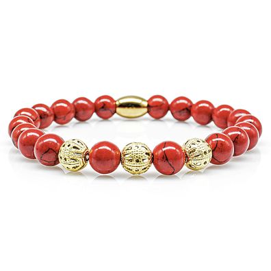 Türkis Armband Bracelet Perlenarmband Beads Kugel 24k vergoldet Rot 8mm