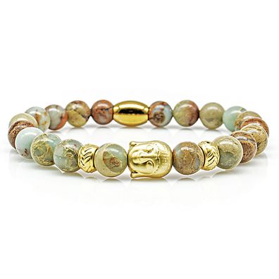 Serpentin Armband Bracelet Perlenarmband Buddha 24k vergoldet 8mm Edelstahl