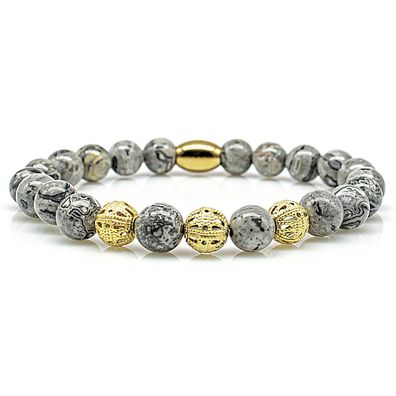 Jaspis Armband Bracelet Perlenarmband Beads Kugel 24k vergoldet grau 8mm