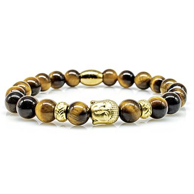Tigerauge Armband Bracelet Perlenarmband Buddha 24k vergoldet 8mm Klasse A+