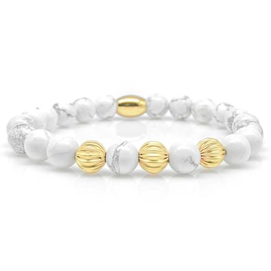 Howlith Armband Bracelet Perlenarmband Beads Kugel 24k vergoldet weiß 8mm