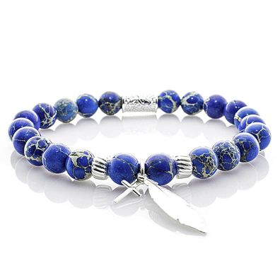 Jaspis 925 Sterling Silber Armband Bracelet Perlenarmband Anhänger blau 8mm