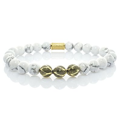 Howlith 925 Sterling Silber Armband Bracelet Perlenarmband Beads Kugel 18k Gold