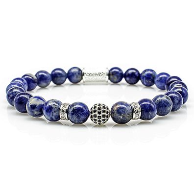 Sodalith 925 Sterling Silber Armband Bracelet Perlenarmband Beads Kugel blau