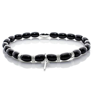 Obsidian 925 Sterling Silber Armband Bracelet Perlenarmband schwarz Anhänger