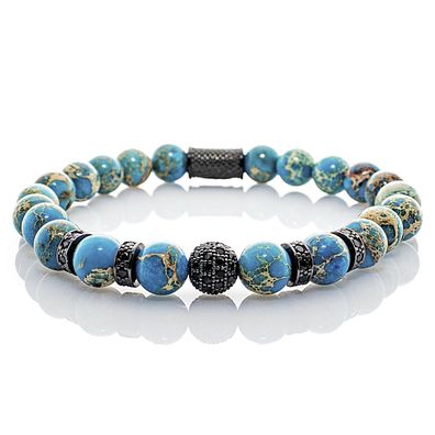 Jaspis Armband Bracelet Perlenarmband Beads Kugel schwarz blau 8mm Edelstahl