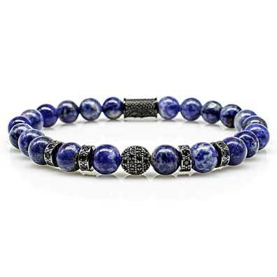 Sodalith Armband Bracelet Perlenarmband Beads Kugel schwarz blau 8mm Edelstahl