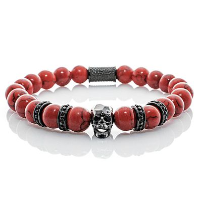 Türkis Armband Bracelet Perlenarmband Totenkopf schwarz Rot 8mm Edelstahl Perlen