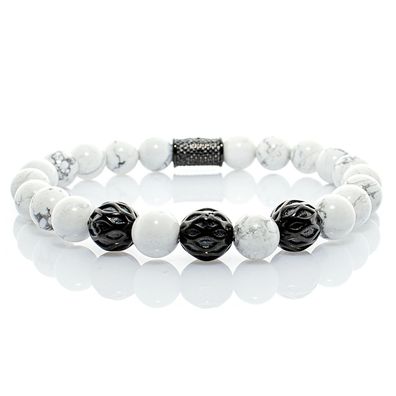 Howlith Armband Bracelet Perlenarmband Beads Kugel schwarz weiß 8mm Edelstahl