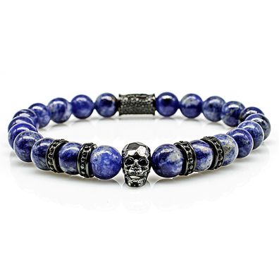 Sodalith Armband Bracelet Perlenarmband Totenkopf schwarz blau 8mm Edelstahl