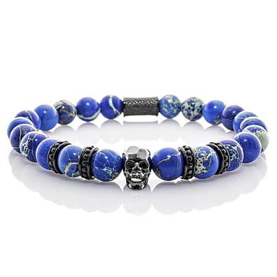 Jaspis Armband Bracelet Perlenarmband Totenkopf schwarz blau 8mm Edelstahl