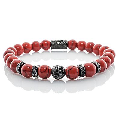 Türkis Armband Bracelet Perlenarmband Beads Kugel schwarz Rot 8mm Edelstahl CZ