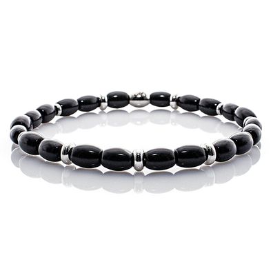 Obsidian Armband Bracelet Perlenarmband schwarz 6mm Edelstahl Ringe