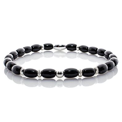 Obsidian 925 Sterling Silber Armband Bracelet Perlenarmband Beads schwarz 6mm