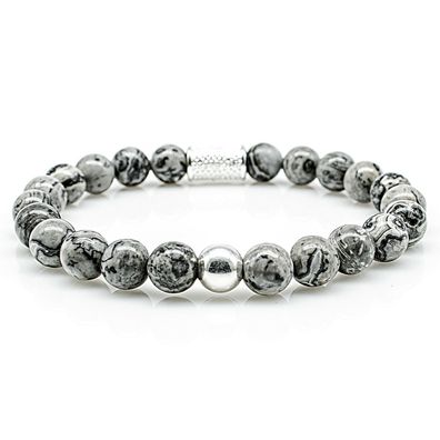 Jaspis 925 Sterling Silber / Gold Armband Bracelet Perlenarmband Beads Kugel grau 8mm