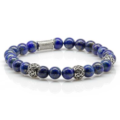 Lapislazuli Armband Bracelet Perlenarmband Beads silber blau 8mm Edelstahl Space