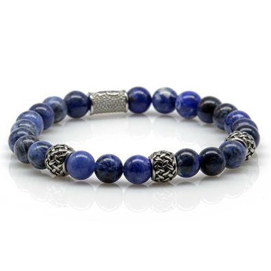 Sodalith Armband Bracelet Perlenarmband Beads silber blau 8mm Edelstahl Sapcer