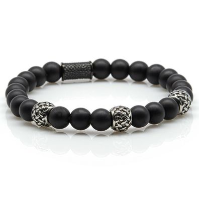 Onyx Armband Bracelet Perlenarmband Beads schwarz matt 8mm Edelstahl Sapcer