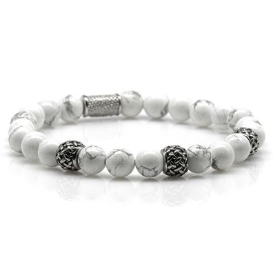 Howlith Armband Bracelet Perlenarmband Beads silber weiß 8mm Edelstahl Spacer