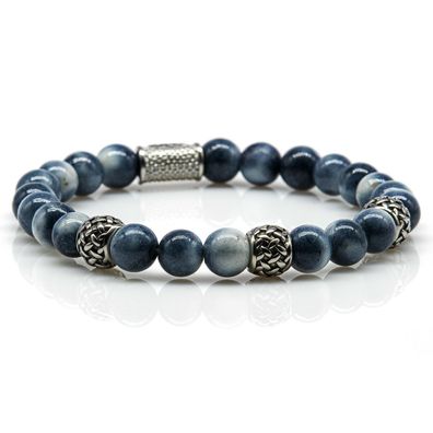 Jade Armband Bracelet Perlenarmband Beads silber weiß blau 8mm Edelstahl Spacer