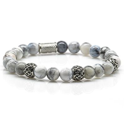 Achat Armband Bracelet Perlenarmband Beads silber 8mm Edelstahl Spacer Weiß